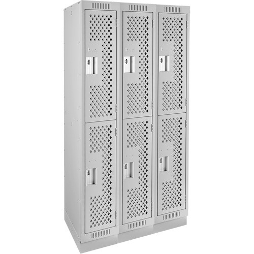 Casiers Clean Line, 2 niveaux, Bloc de 3, 36" x 18" x 76", Acier, Gris, Rivet (assembl&eacute;), Perfor&eacute; Sécurité Médic