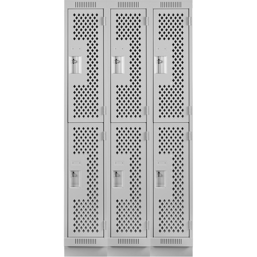 Casiers Clean Line, 2 niveaux, Bloc de 3, 36" x 18" x 76", Acier, Gris, Rivet (assembl&eacute;), Perfor&eacute; Sécurité Médic