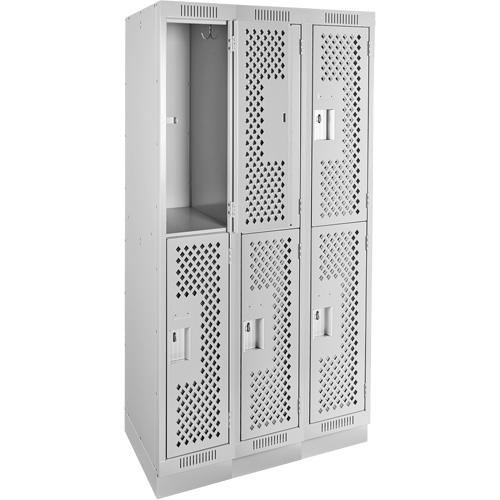 Casiers Clean Line, 2 niveaux, Bloc de 3, 36" x 18" x 76", Acier, Gris, Rivet (assembl&eacute;), Perfor&eacute; Sécurité Médic