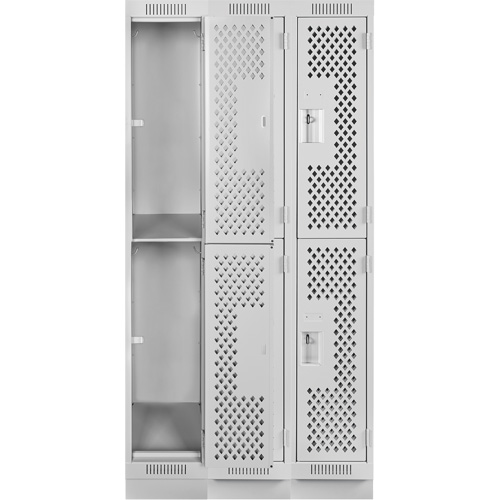 Casiers Clean Line, 2 niveaux, Bloc de 3, 36" x 18" x 76", Acier, Gris, Rivet (assembl&eacute;), Perfor&eacute; Sécurité Médic