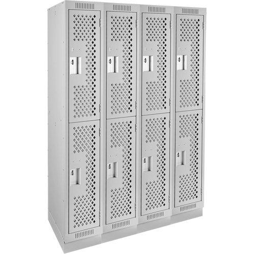 Casiers Clean Line, 2 niveaux, Bloc de 4, 48" x 15" x 76", Acier, Gris, Rivet (assembl&eacute;), Perfor&eacute; Sécurité Médic