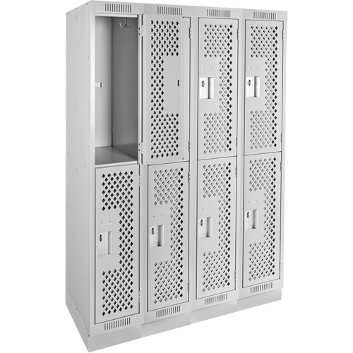 Casiers Clean Line, 2 niveaux, Bloc de 4, 48" x 15" x 76", Acier, Gris, Rivet (assembl&eacute;), Perfor&eacute; Sécurité Médic