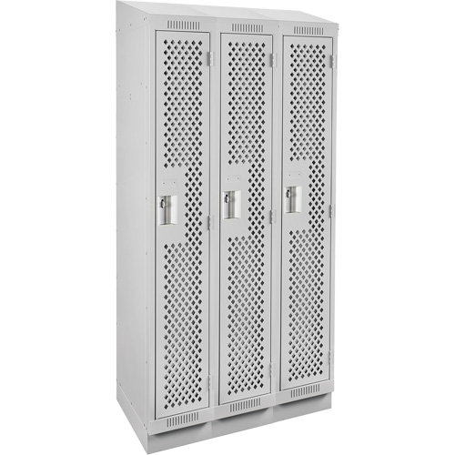 Clean Line Lockers, Bank of 3, 36" x 12" x 82", Steel, Grey, Rivet (Assembled), Perforated Sécurité Médic