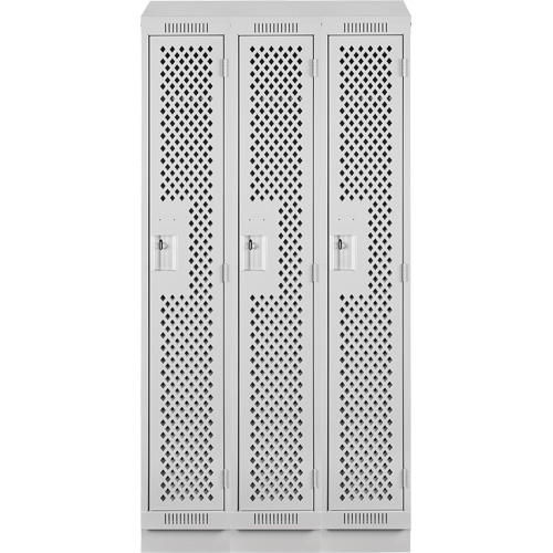 Clean Line Lockers, Bank of 3, 36" x 12" x 82", Steel, Grey, Rivet (Assembled), Perforated Sécurité Médic