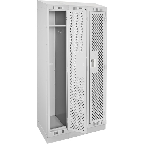 Clean Line Lockers, Bank of 3, 36" x 12" x 82", Steel, Grey, Rivet (Assembled), Perforated Sécurité Médic