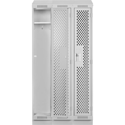 Clean Line Lockers, Bank of 3, 36" x 12" x 82", Steel, Grey, Rivet (Assembled), Perforated Sécurité Médic