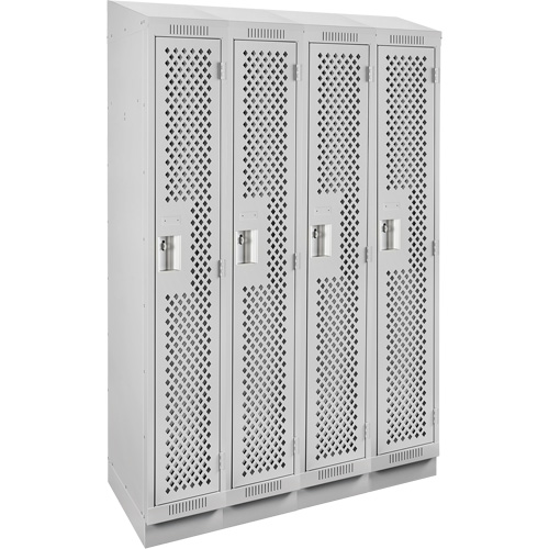 Clean Line Lockers, Bank of 4, 48" x 12" x 82", Steel, Grey, Rivet (Assembled), Perforated Sécurité Médic