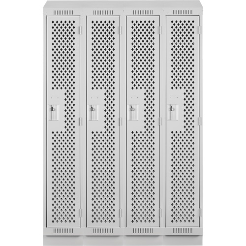 Clean Line Lockers, Bank of 4, 48" x 12" x 82", Steel, Grey, Rivet (Assembled), Perforated Sécurité Médic