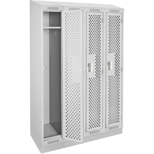 Clean Line Lockers, Bank of 4, 48" x 12" x 82", Steel, Grey, Rivet (Assembled), Perforated Sécurité Médic