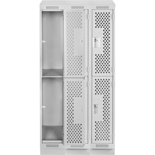 Casiers Clean Line, 2 niveaux, Bloc de 3, 36" x 12" x 82", Acier, Gris, Rivet (assembl&eacute;), Perfor&eacute; Sécurité Médic