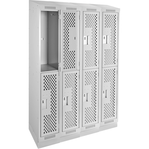 Casiers Clean Line, 2 niveaux, Bloc de 4, 48" x 12" x 82", Acier, Gris, Rivet (assembl&eacute;), Perfor&eacute; Sécurité Médic