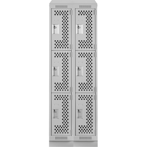 Clean Line Lockers, 3 -tier, Bank of 2, 24" x 12" x 82", Steel, Grey, Rivet (Assembled), Perforated Sécurité Médic
