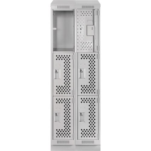 Clean Line Lockers, 3 -tier, Bank of 2, 24" x 12" x 82", Steel, Grey, Rivet (Assembled), Perforated Sécurité Médic