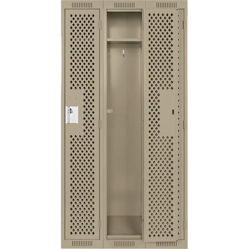Clean Line Lockers, Bank of 3, 36" x 12" x 72", Steel, Beige, Rivet (Assembled), Perforated Sécurité Médic