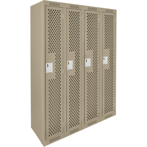 Clean Line Lockers, Bank of 4, 48" x 12" x 72", Steel, Beige, Rivet (Assembled), Perforated Sécurité Médic