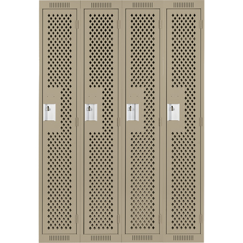 Clean Line Lockers, Bank of 4, 48" x 12" x 72", Steel, Beige, Rivet (Assembled), Perforated Sécurité Médic