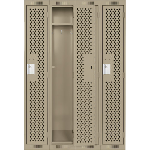 Clean Line Lockers, Bank of 4, 48" x 12" x 72", Steel, Beige, Rivet (Assembled), Perforated Sécurité Médic