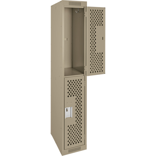Clean Line Lockers, 2 -tier, 12" x 12" x 72", Steel, Beige, Rivet (Assembled), Perforated Sécurité Médic