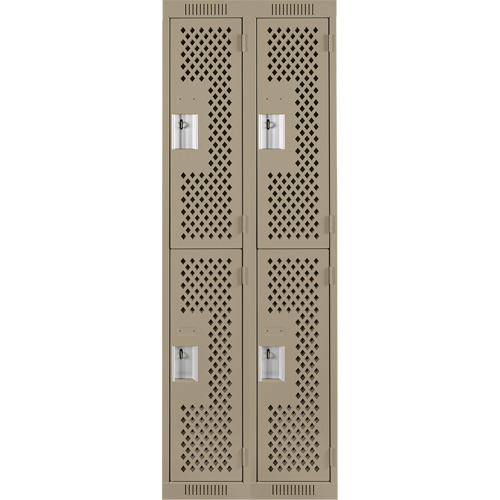 Clean Line Lockers, 2 -tier, Bank of 2, 24" x 12" x 72", Steel, Beige, Rivet (Assembled), Perforated Sécurité Médic