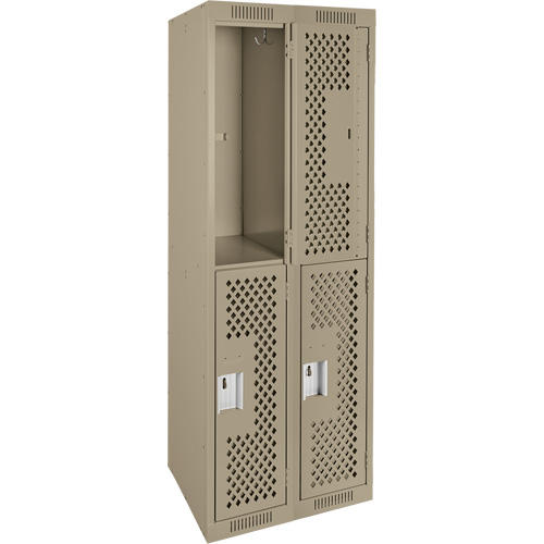 Clean Line Lockers, 2 -tier, Bank of 2, 24" x 12" x 72", Steel, Beige, Rivet (Assembled), Perforated Sécurité Médic