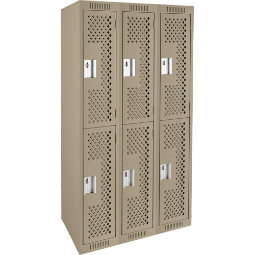 Clean Line Lockers, 2 -tier, Bank of 3, 36" x 12" x 72", Steel, Beige, Rivet (Assembled), Perforated Sécurité Médic
