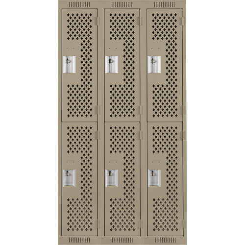 Clean Line Lockers, 2 -tier, Bank of 3, 36" x 12" x 72", Steel, Beige, Rivet (Assembled), Perforated Sécurité Médic