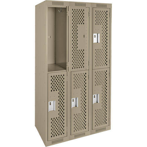 Clean Line Lockers, 2 -tier, Bank of 3, 36" x 12" x 72", Steel, Beige, Rivet (Assembled), Perforated Sécurité Médic