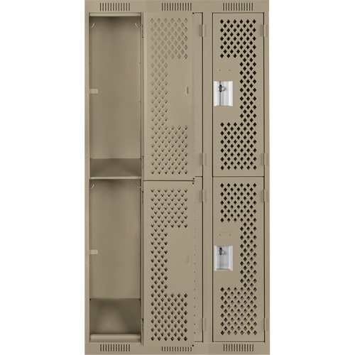 Clean Line Lockers, 2 -tier, Bank of 3, 36" x 12" x 72", Steel, Beige, Rivet (Assembled), Perforated Sécurité Médic