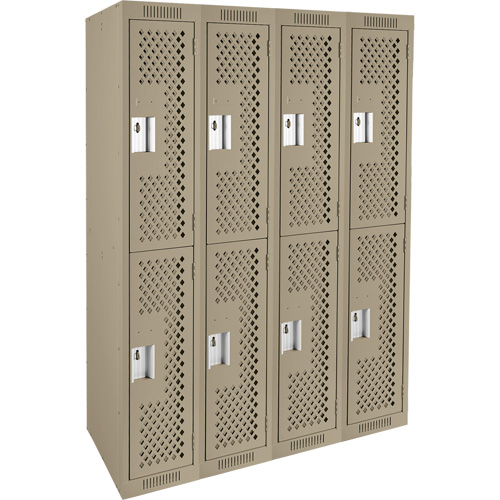 Clean Line Lockers, 2 -tier, Bank of 4, 48" x 12" x 72", Steel, Beige, Rivet (Assembled), Perforated Sécurité Médic