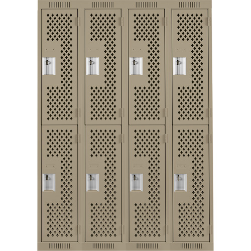 Clean Line Lockers, 2 -tier, Bank of 4, 48" x 12" x 72", Steel, Beige, Rivet (Assembled), Perforated Sécurité Médic