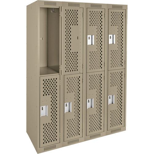 Clean Line Lockers, 2 -tier, Bank of 4, 48" x 12" x 72", Steel, Beige, Rivet (Assembled), Perforated Sécurité Médic