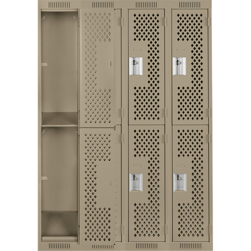 Clean Line Lockers, 2 -tier, Bank of 4, 48" x 12" x 72", Steel, Beige, Rivet (Assembled), Perforated Sécurité Médic
