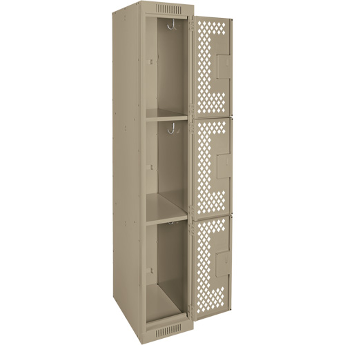 Casiers Clean Line, 3 niveaux, 12" x 12" x 72", Acier, Beige, Rivet (assembl&eacute;), Perfor&eacute; Sécurité Médic