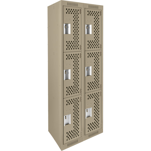 Casiers Clean Line, 3 niveaux, Bloc de 2, 24" x 12" x 72", Acier, Beige, Rivet (assembl&eacute;), Perfor&eacute; Sécurité Médic