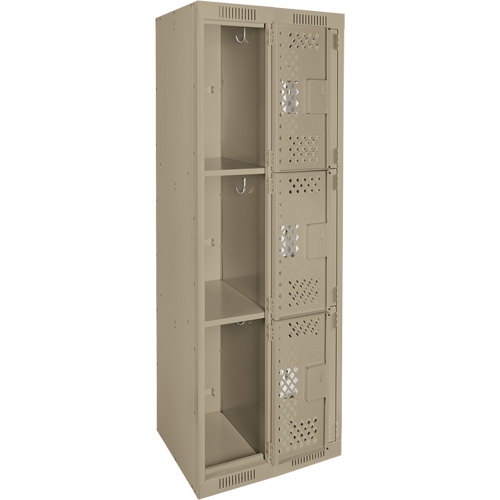 Casiers Clean Line, 3 niveaux, Bloc de 2, 24" x 12" x 72", Acier, Beige, Rivet (assembl&eacute;), Perfor&eacute; Sécurité Médic