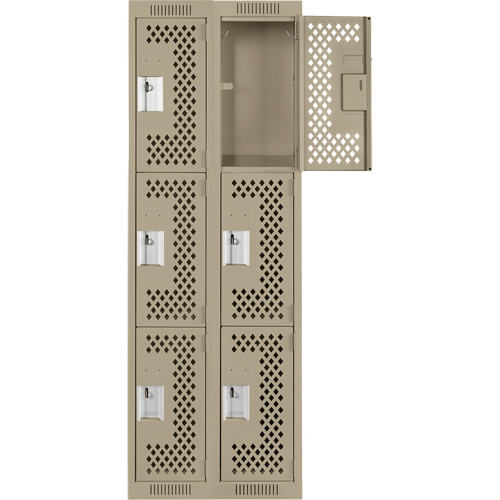 Casiers Clean Line, 3 niveaux, Bloc de 2, 24" x 12" x 72", Acier, Beige, Rivet (assembl&eacute;), Perfor&eacute; Sécurité Médic