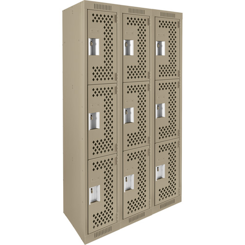 Casiers Clean Line, 3 niveaux, Bloc de 3, 36" x 12" x 72", Acier, Beige, Rivet (assembl&eacute;), Perfor&eacute; Sécurité Médic