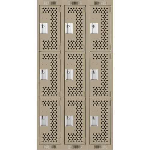 Casiers Clean Line, 3 niveaux, Bloc de 3, 36" x 12" x 72", Acier, Beige, Rivet (assembl&eacute;), Perfor&eacute; Sécurité Médic