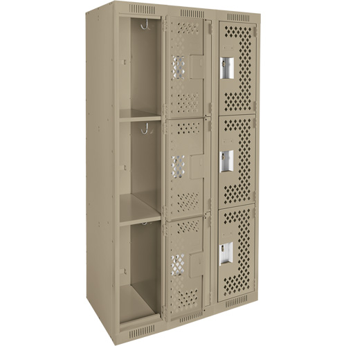 Casiers Clean Line, 3 niveaux, Bloc de 3, 36" x 12" x 72", Acier, Beige, Rivet (assembl&eacute;), Perfor&eacute; Sécurité Médic