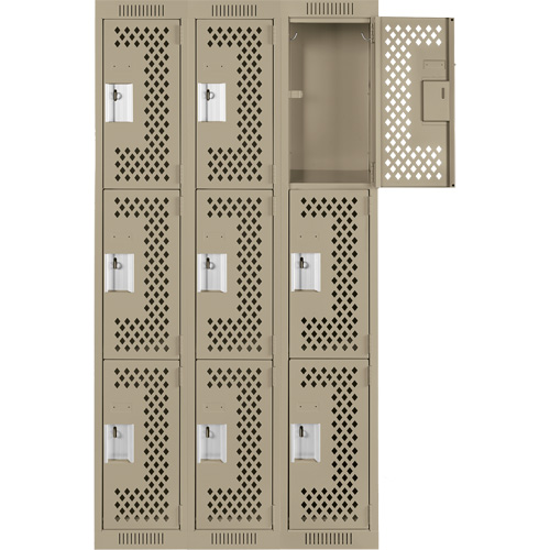 Casiers Clean Line, 3 niveaux, Bloc de 3, 36" x 12" x 72", Acier, Beige, Rivet (assembl&eacute;), Perfor&eacute; Sécurité Médic