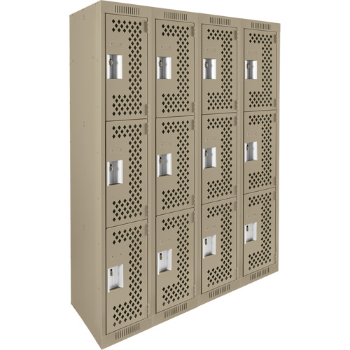 Casiers Clean Line, 3 niveaux, Bloc de 4, 48" x 12" x 72", Acier, Beige, Rivet (assembl&eacute;), Perfor&eacute; Sécurité Médic