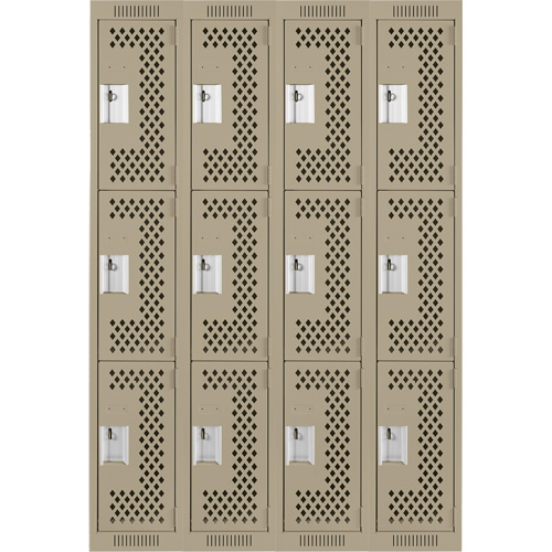 Casiers Clean Line, 3 niveaux, Bloc de 4, 48" x 12" x 72", Acier, Beige, Rivet (assembl&eacute;), Perfor&eacute; Sécurité Médic