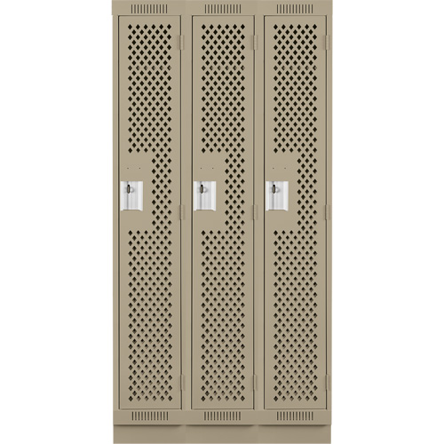 Casiers Clean Line, Bloc de 3, 36" x 18" x 76", Acier, Beige, Rivet (assembl&eacute;), Perfor&eacute; Sécurité Médic