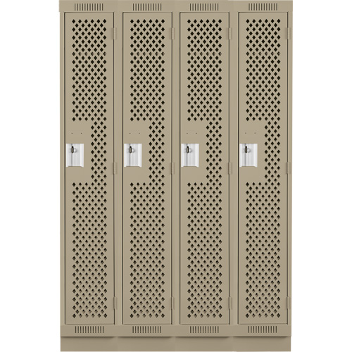 Clean Line Lockers, Bank of 4, 48" x 18" x 76", Steel, Beige, Rivet (Assembled), Perforated Sécurité Médic