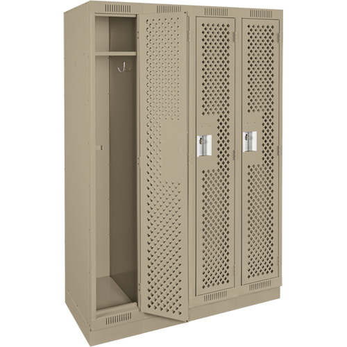 Clean Line Lockers, Bank of 4, 48" x 18" x 76", Steel, Beige, Rivet (Assembled), Perforated Sécurité Médic