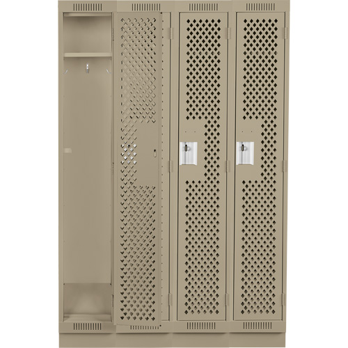 Clean Line Lockers, Bank of 4, 48" x 18" x 76", Steel, Beige, Rivet (Assembled), Perforated Sécurité Médic
