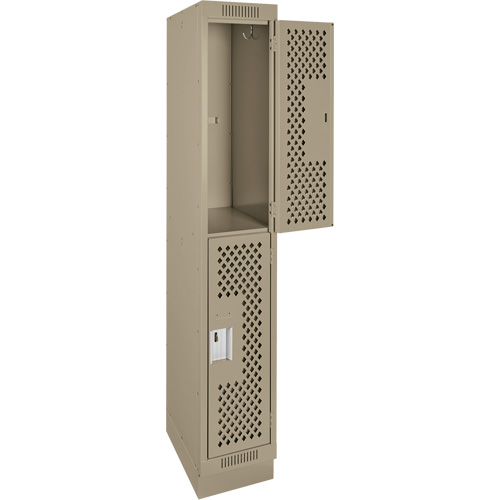 Clean Line Lockers, 2 -tier, 12" x 15" x 76", Steel, Beige, Rivet (Assembled), Perforated Sécurité Médic