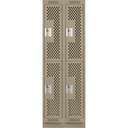 Casiers Clean Line, 2 niveaux, Bloc de 2, 24" x 15" x 76", Acier, Beige, Rivet (assembl&eacute;), Perfor&eacute; Sécurité Médic