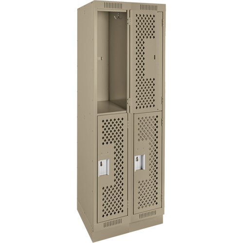 Casiers Clean Line, 2 niveaux, Bloc de 2, 24" x 15" x 76", Acier, Beige, Rivet (assembl&eacute;), Perfor&eacute; Sécurité Médic