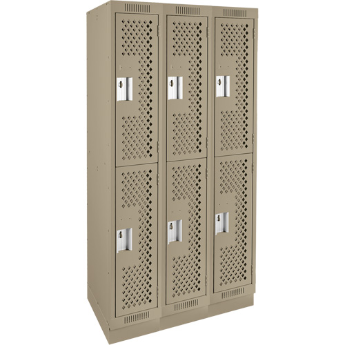 Clean Line Lockers, 2 -tier, Bank of 3, 36" x 15" x 76", Steel, Beige, Rivet (Assembled), Perforated Sécurité Médic